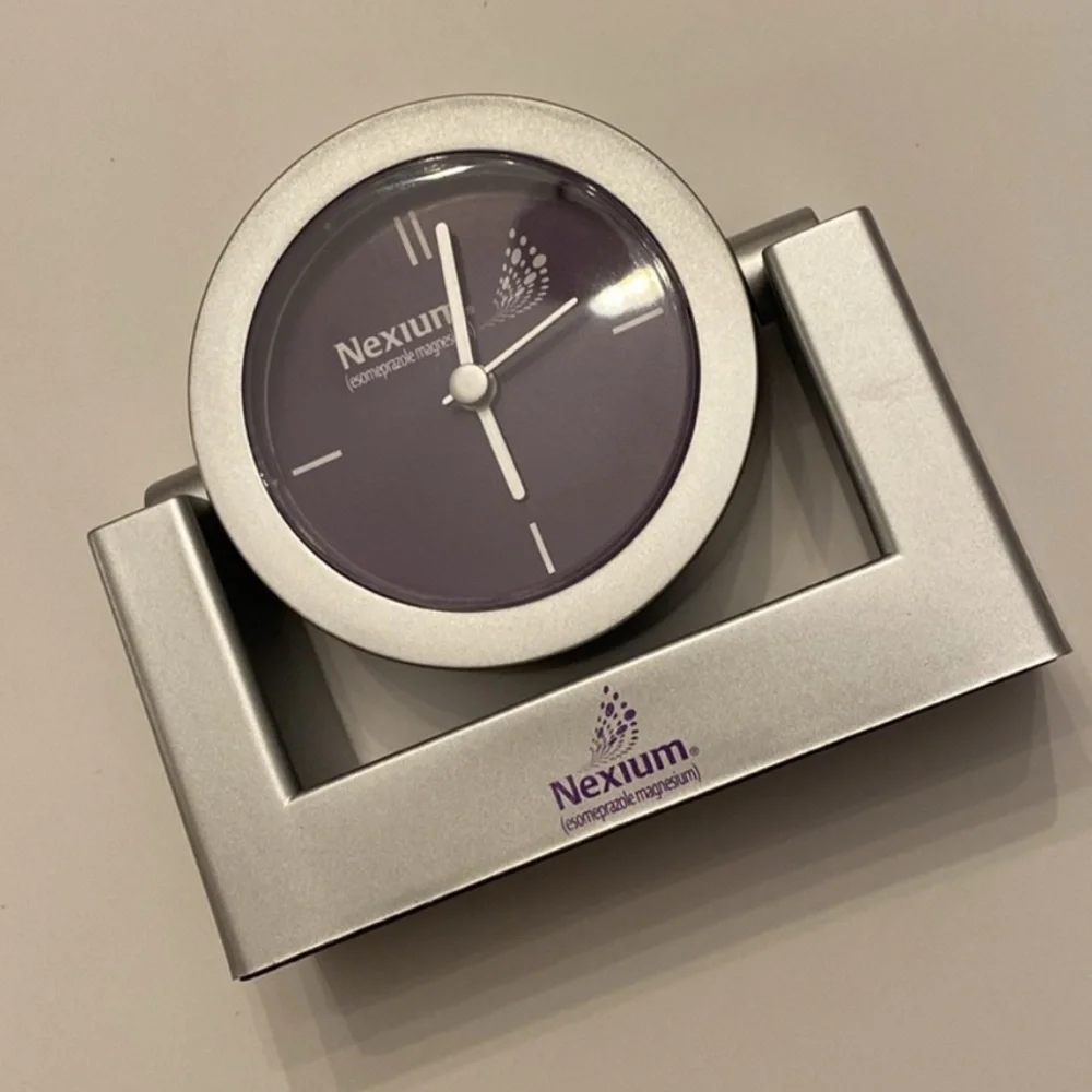 VTG Analog Y2K Desk Clock Silver Purple White Ticking Velvet Bottom NWT OS Rare